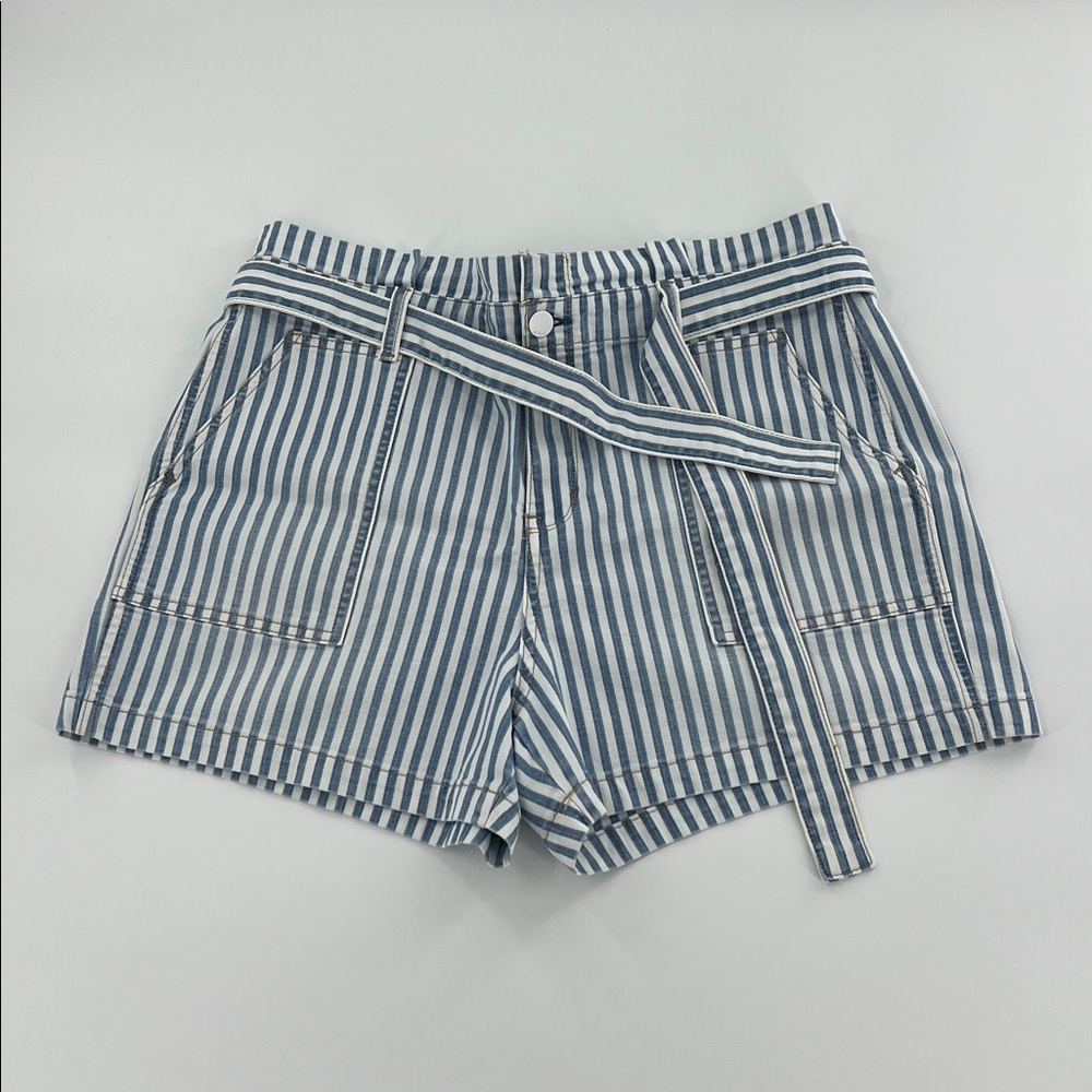 Women’s paper bag‎ shorts Blue Striped High Waist nautical resort